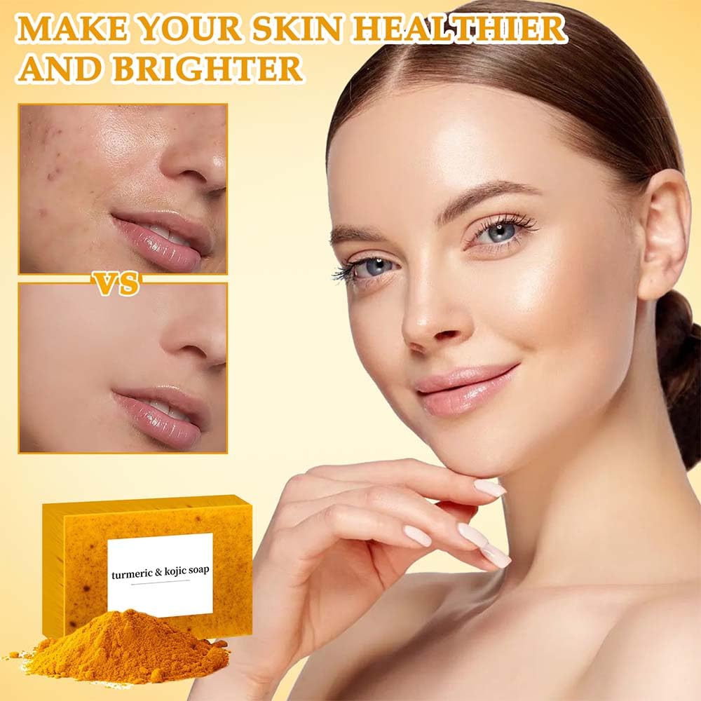 Lemon Turmeric Kojic Soap,Natural Handmade Soap,Turmeric Soap Bar for Face and Body, Smooth Skin Tumeric Soaps,Deep Cleansing Soap for Men & Women