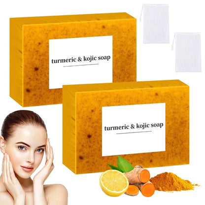 Lemon Turmeric Kojic Soap,Natural Handmade Soap,Turmeric Soap Bar for Face and Body, Smooth Skin Tumeric Soaps,Deep Cleansing Soap for Men & Women